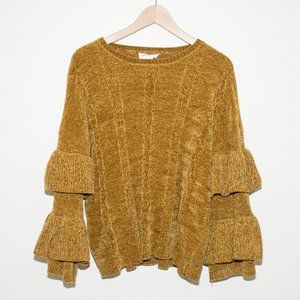 For The Republic Gold Chenille Ruffle Sleeve Sweater